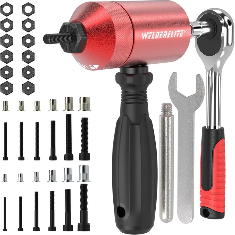 WelderElite Store Rivet Nut Drill Adapter Kit - Dual Drive Modes: Drill/Ratchet, with 270pcs Nuts & 36pcs Mandrels (red) - Image 1